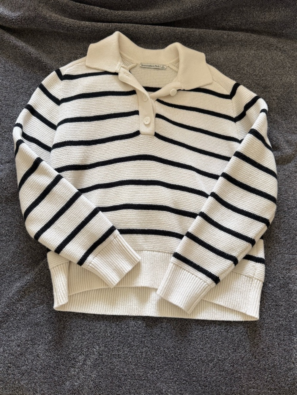 Abercrombie & Fitch Cream and Black Striped Polo Sweater